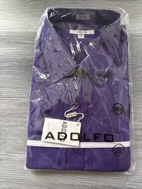 Adolfo LS Button Down Shirt, Purple, Size Big 18.5, 34/35